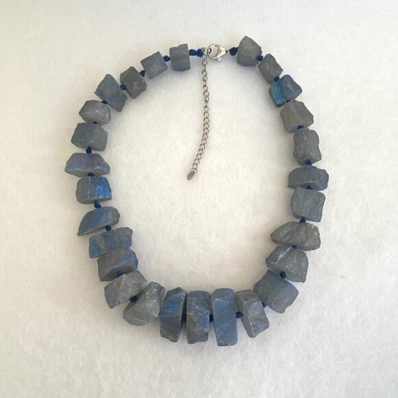 Sterling Silver 925 Chunky Knotted Titanium Coated Blue Quartz Necklace 18"-21" - Picture 6 of 16